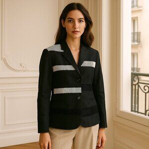 Maiyet Collective Embroidered Blazer Jacket Silk Detailing Black & White